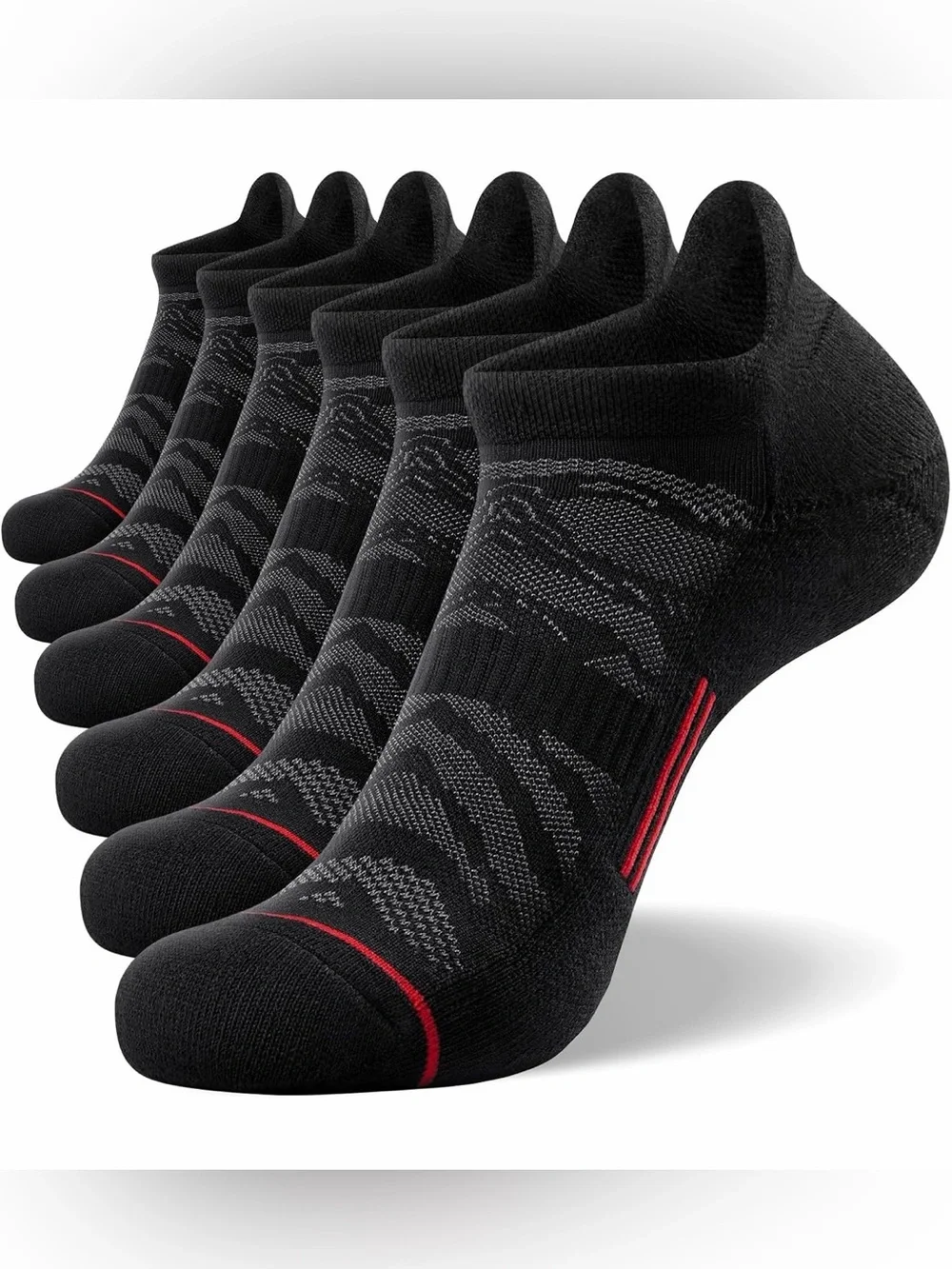 FITRELL 6 Pack Men's Ankle Running Socks Low Cut Cushioned 12-15, Black+grey+Red